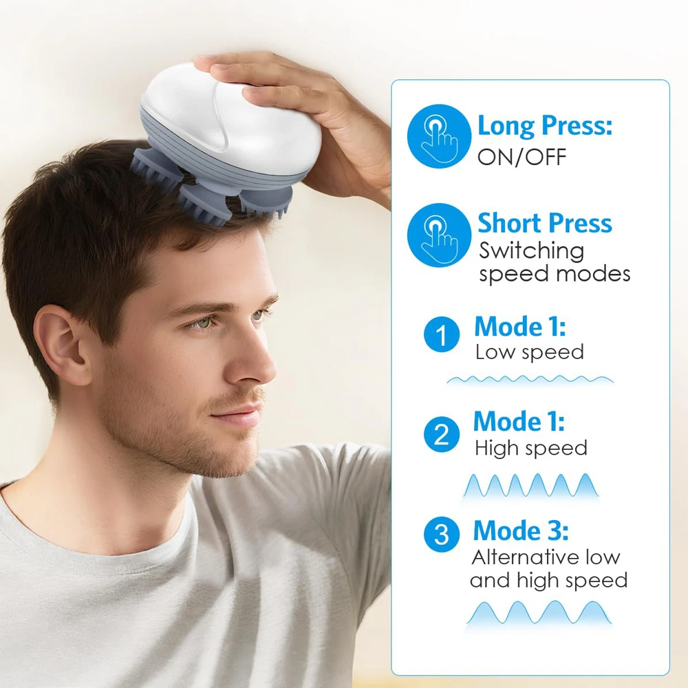 Adomii smart scalp head massager portable wet & dry, white 3