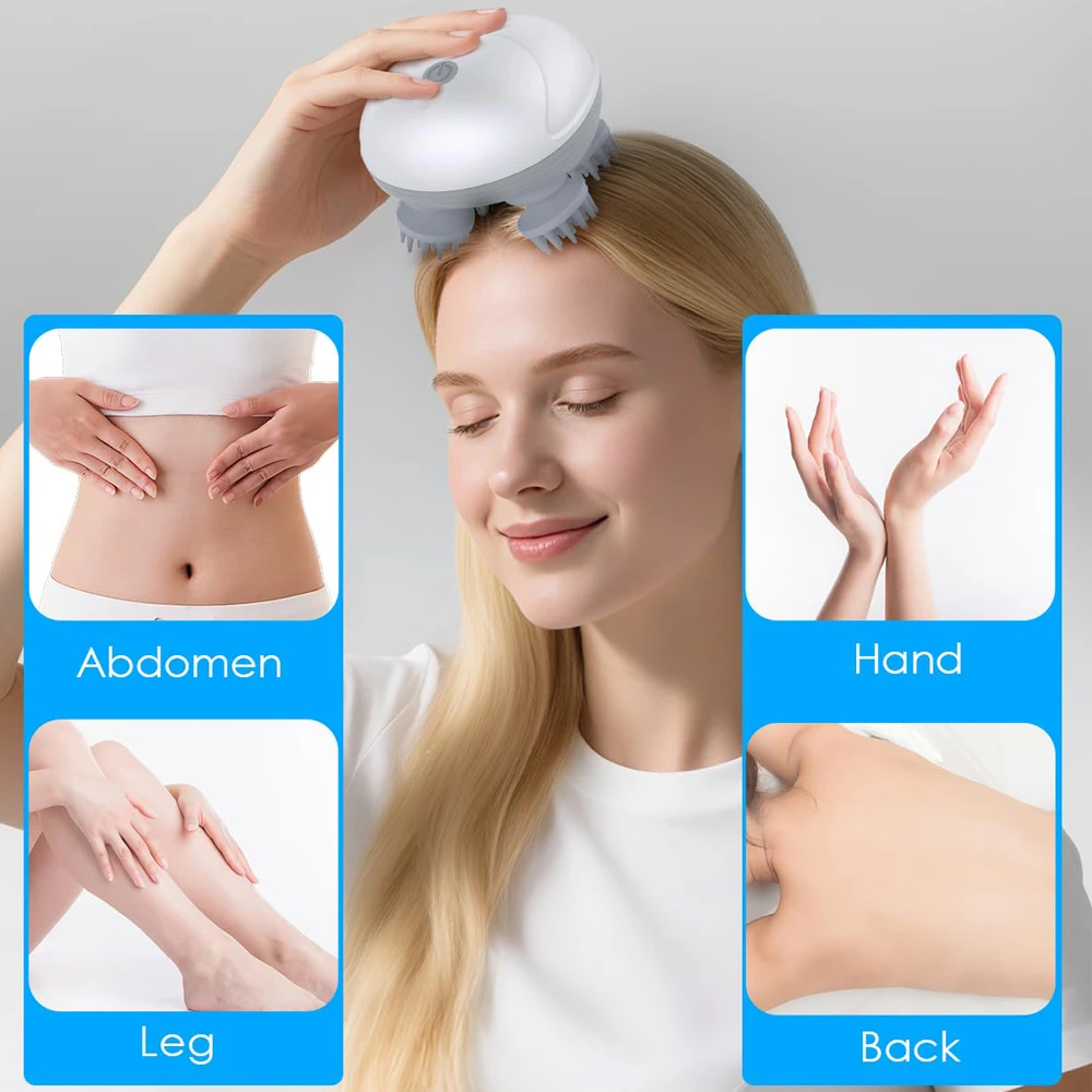 Adomii smart scalp head massager portable wet & dry, white 2