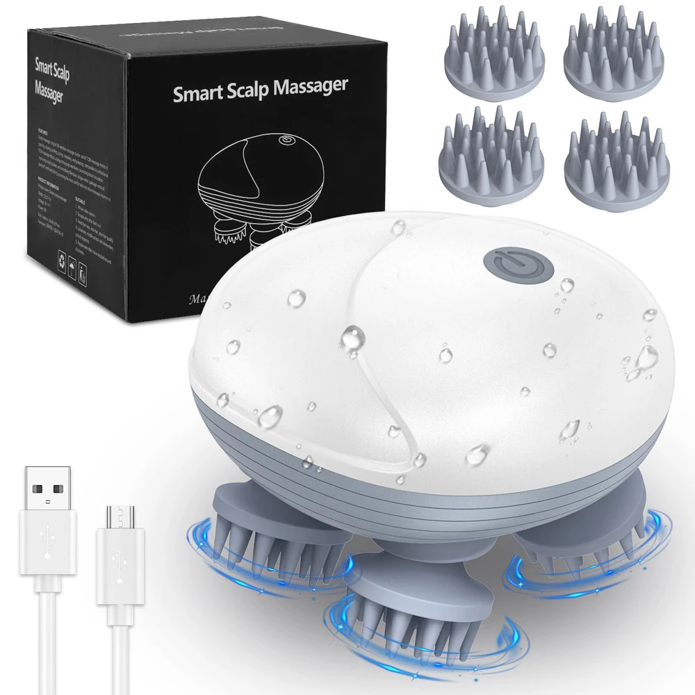 Adomii smart scalp head massager portable wet & dry, white 4