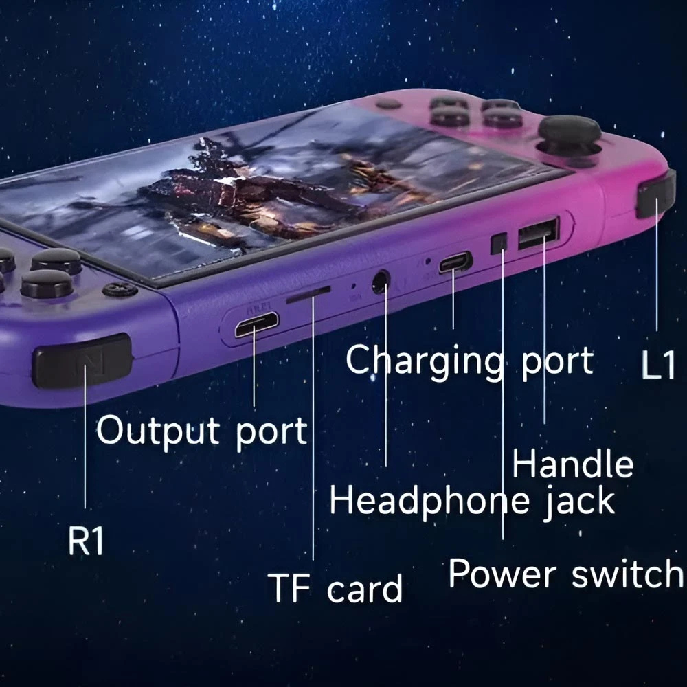 Портативная ретро игровая консоль g50v 5.0 дюймов, 64gb, hd вывод, встроенные игры, фиолетовая 3