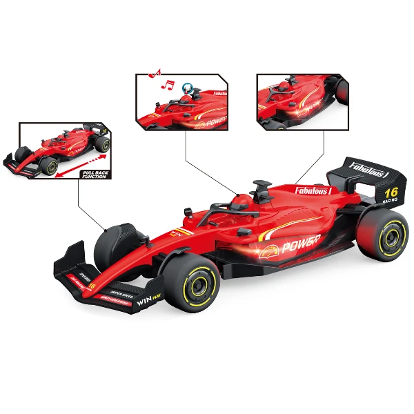 1:18 mașină de curse f1 cu mecanism pull-back , (lumină/sunet), roșie 5