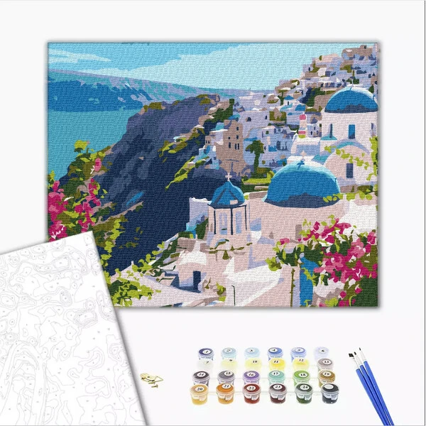 Pictură pe numere 30*40 сm (fără cutie) – peisaj din santorini 2