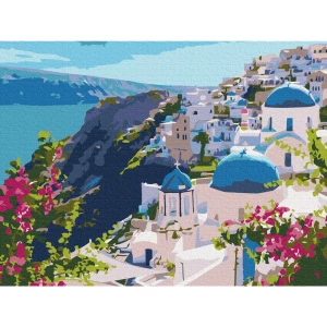 Pictură pe numere 30*40 сm (fără cutie) – peisaj din santorini