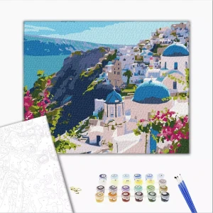 Pictură pe numere 30*40 сm (fără cutie) – peisaj din santorini Thumbnail 2