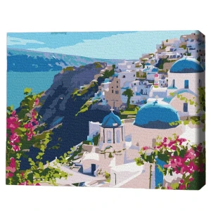 Pictură pe numere 30*40 сm (fără cutie) – peisaj din santorini