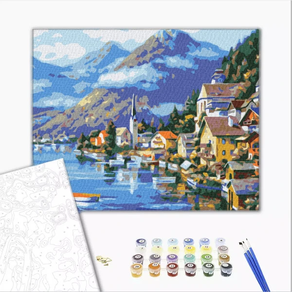 Pictură pe numere 30*40 сm (fără cutie) – sat la poalele muntelui 2
