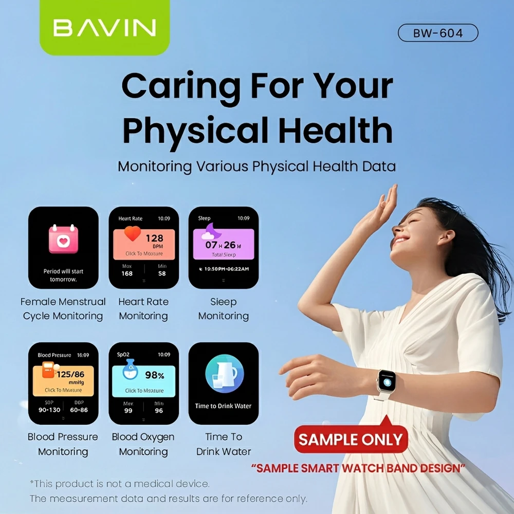 Умные часы bavin, hd-дисплей, фитнес-трекер, двойные ремешки, черные 4