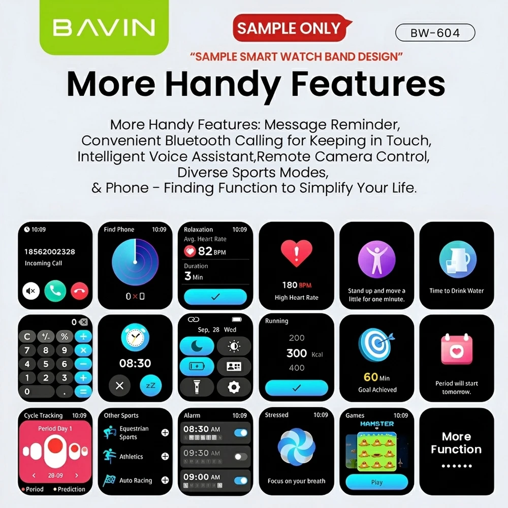 Умные часы bavin, hd-дисплей, фитнес-трекер, двойные ремешки, черные 3