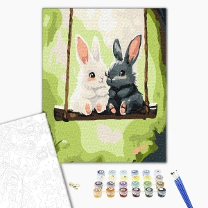 Pictură pe numere 30*40 сm (fără cutie) – iepurașii pe leagăn Thumbnail 2