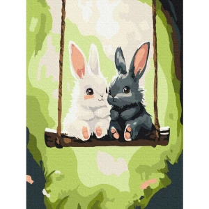 Pictură pe numere 30*40 сm (fără cutie) – iepurașii pe leagăn Thumbnail 3