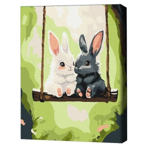 Картина по номерам 30*40 см (без упаковки) - зайчики на качелях