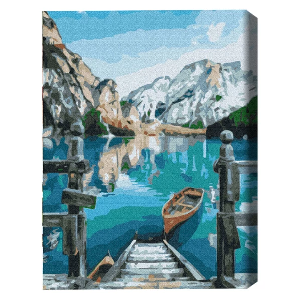 Pictură pe numere 30*40 сm (fără cutie) – barcă lângă lac 2
