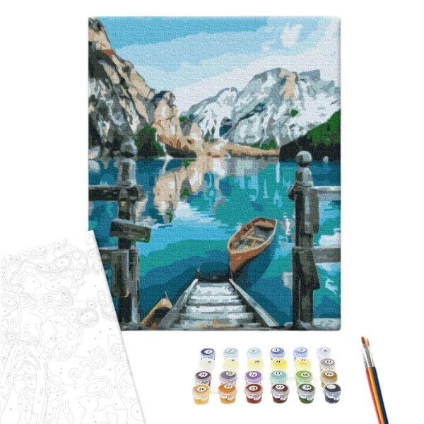 Pictură pe numere 30*40 сm (fără cutie) – barcă lângă lac 3