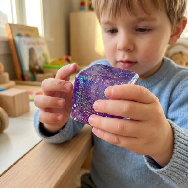 Антистресс-куб «magic glitter ice cube» с блестками, 5×5×5 см, фиолетовый 6