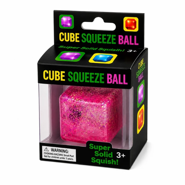 Антистресс-куб «squish stretch ball» с блестками, 5×5×5 см, розовый 3