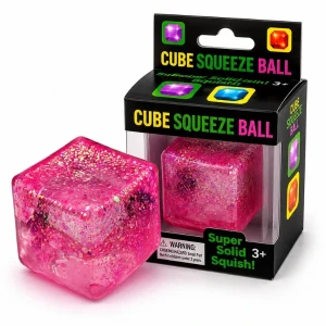 Антистресс-куб «squish stretch ball» с блестками, 5×5×5 см, розовый