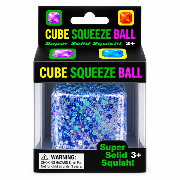 Антистресс-куб «squish stretch ball» с блестками, 5×5×5 см 3