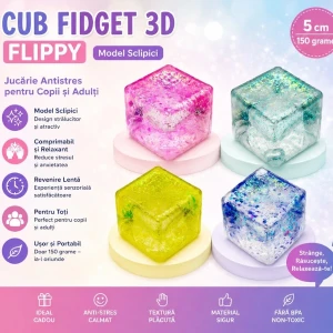 Антистресс-куб «squish stretch ball» с блестками, 5×5×5 см Thumbnail 6
