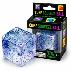 Антистресс-куб «squish stretch ball» с блестками, 5×5×5 см