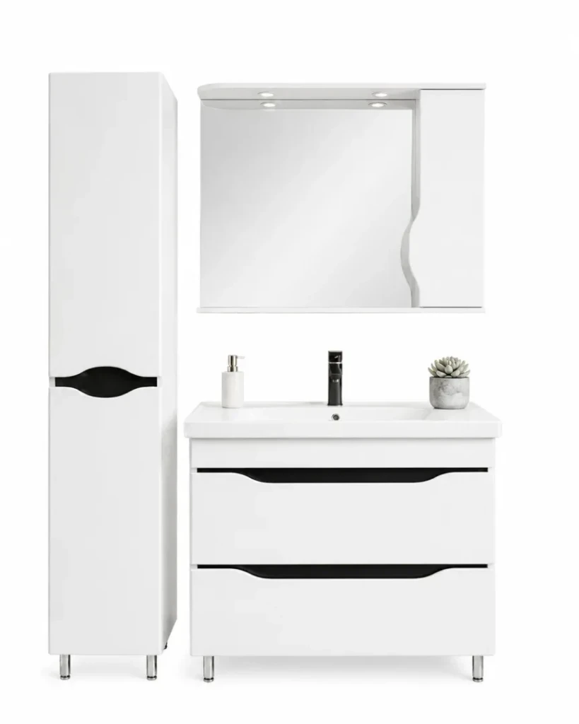 Dulap baie print alb- placuta neagră (sava) cu 2 sertare - 650mm 2