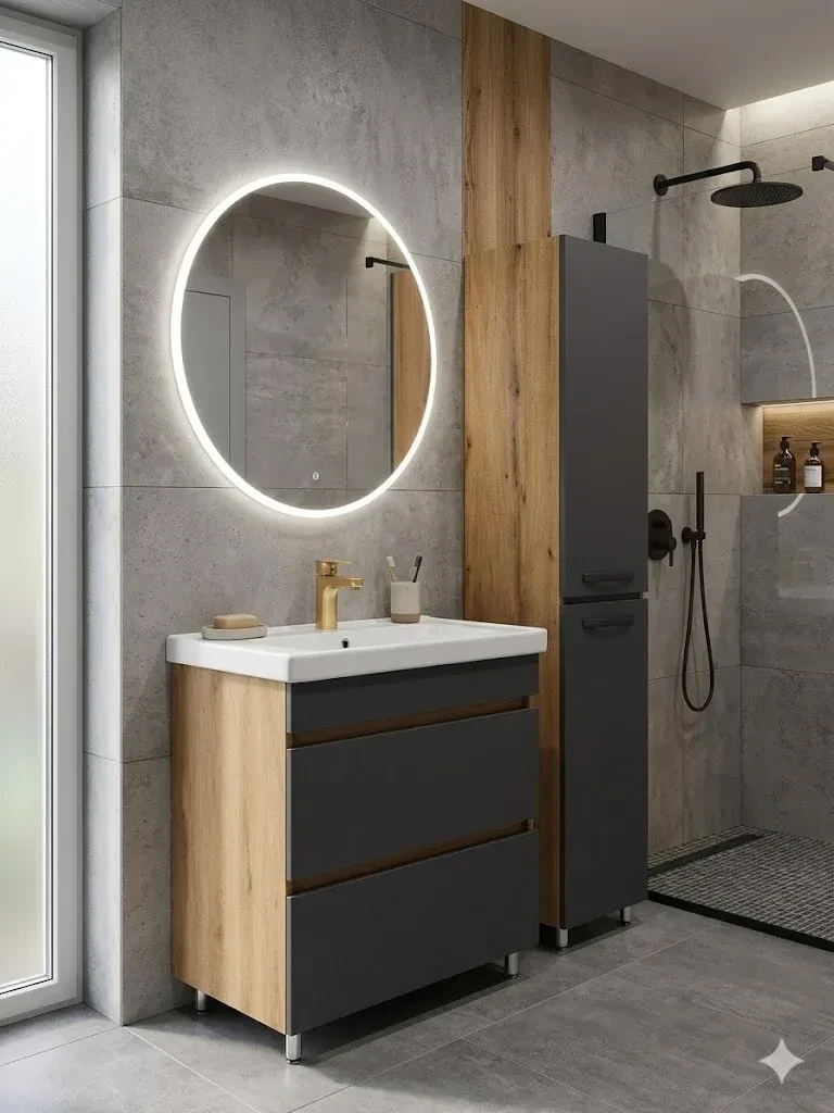 Dulap baie torino stejar- antracit (sava) cu 2 sertare fara mâner - 800mm 2