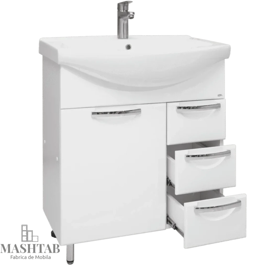 Dulap baie delfin alb (basic) cu 3 sertare și ușă- 750mm 3