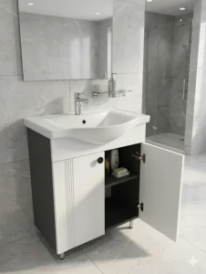 Dulap baie palma alb mat (basic) cu 2 uși - 650mm