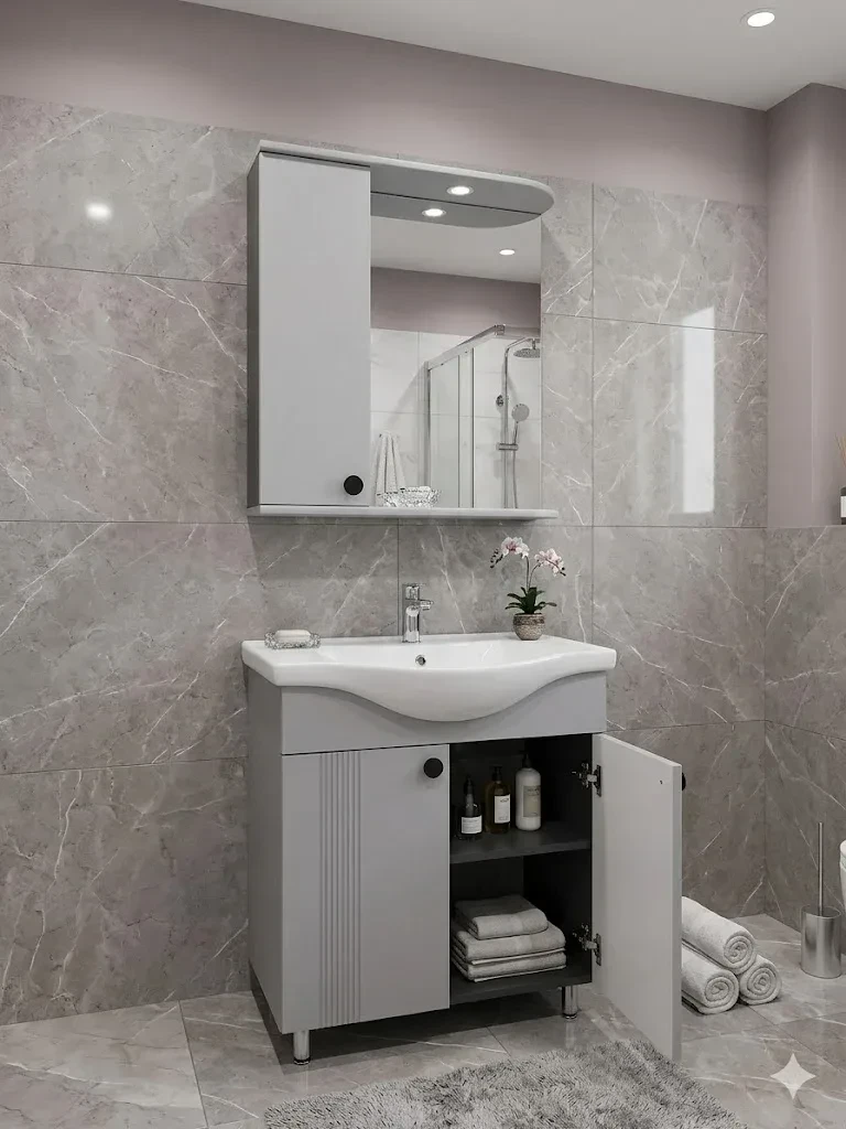 Dulap baie palma gri- mat (basic) cu 2 uși - 650mm 2