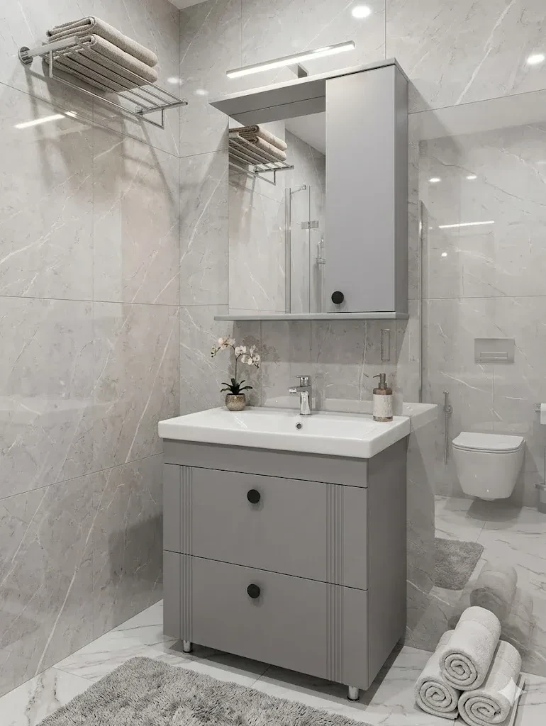 Dulap baie palma gri- mat (sava) cu 2 uși - 650mm 2