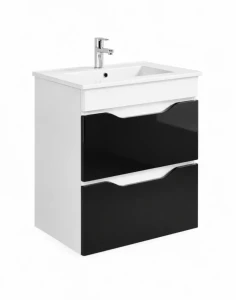 Dulap baie suspendat print alb- negru (sava) cu 2 sertare - 600mm