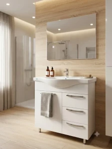 Dulap baie agat alb (basic) cu 3 sertare - 750mm
