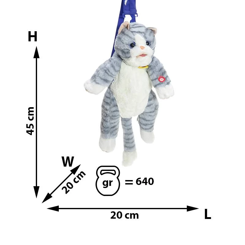 Мягкая игрушка рюкзак музыкальный кошка (серая) 4