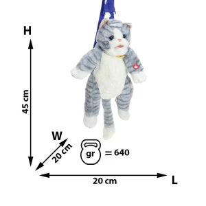 Мягкая игрушка рюкзак музыкальный кошка (серая) Thumbnail 4