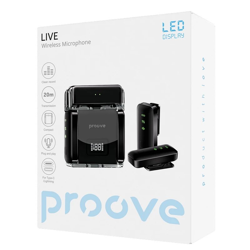 Портативный микрофон для записи голоса proove live, беспроводной, черный 4