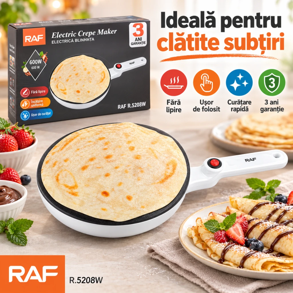 Aparat electric pentru clătite raf r.5208w, 600 w r5208 2