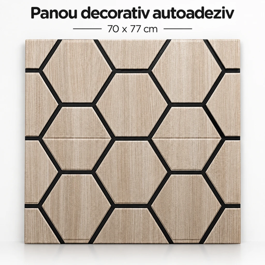 Panou decorativ autoadeziv, 70×77 cm, model hexagonal 2