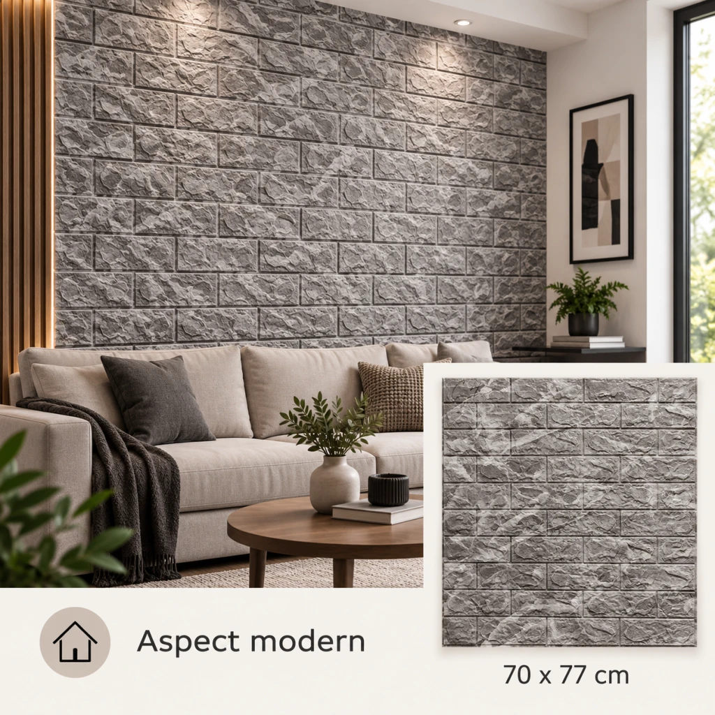Panou decorativ autoadeziv cu aspect de piatră, 70×77 cm 2