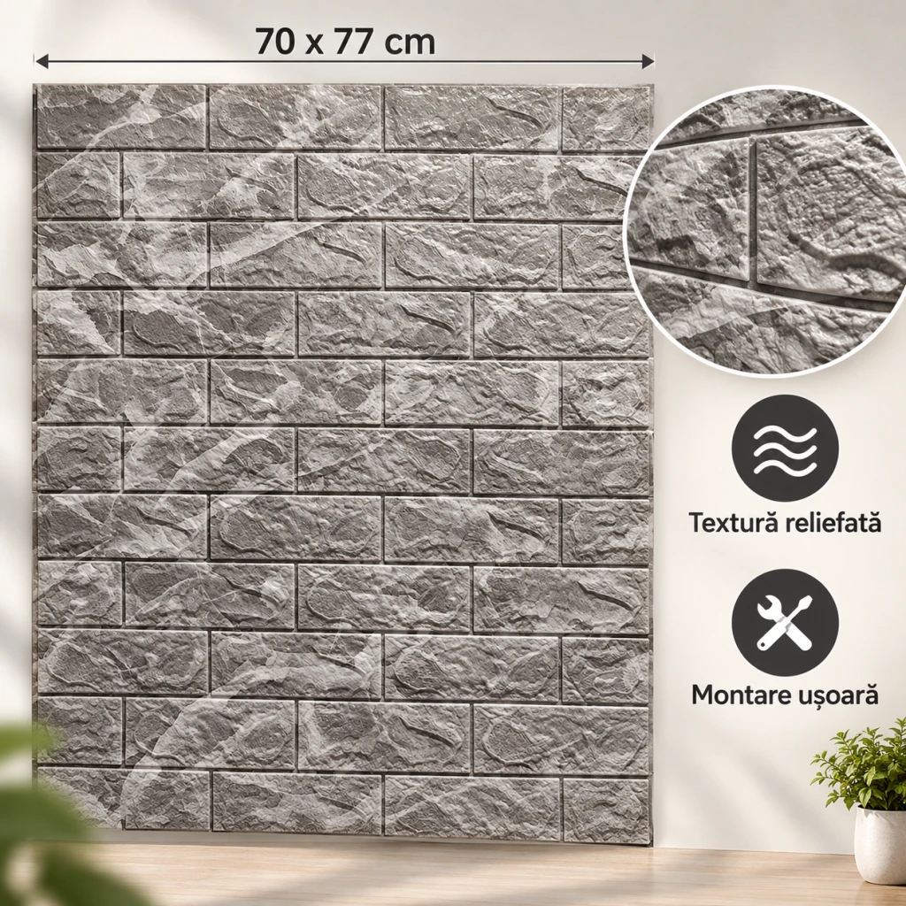 Panou decorativ autoadeziv cu aspect de piatră, 70×77 cm 3