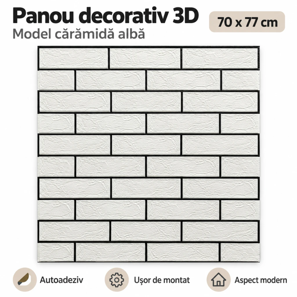 Panou decorativ autoadeziv cu aspect de cărămidă, 70×77 cm 2