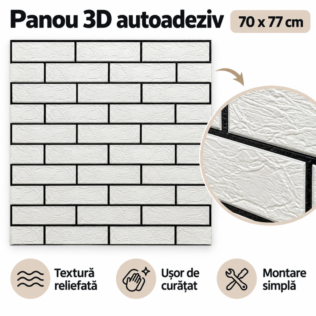 Panou decorativ autoadeziv cu aspect de cărămidă, 70×77 cm 3