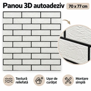 Panou decorativ autoadeziv cu aspect de cărămidă, 70×77 cm Thumbnail 3