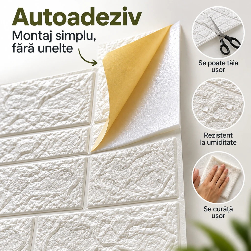 Tapet decorativ autoadeziv cu aspect de cărămidă, 70×77 cm 3