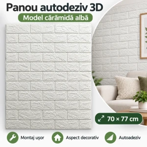 Tapet decorativ autoadeziv cu aspect de cărămidă, 70×77 cm