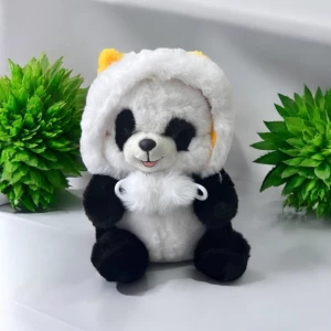 Jucarie moale panda 27cm (cu gluga galben)