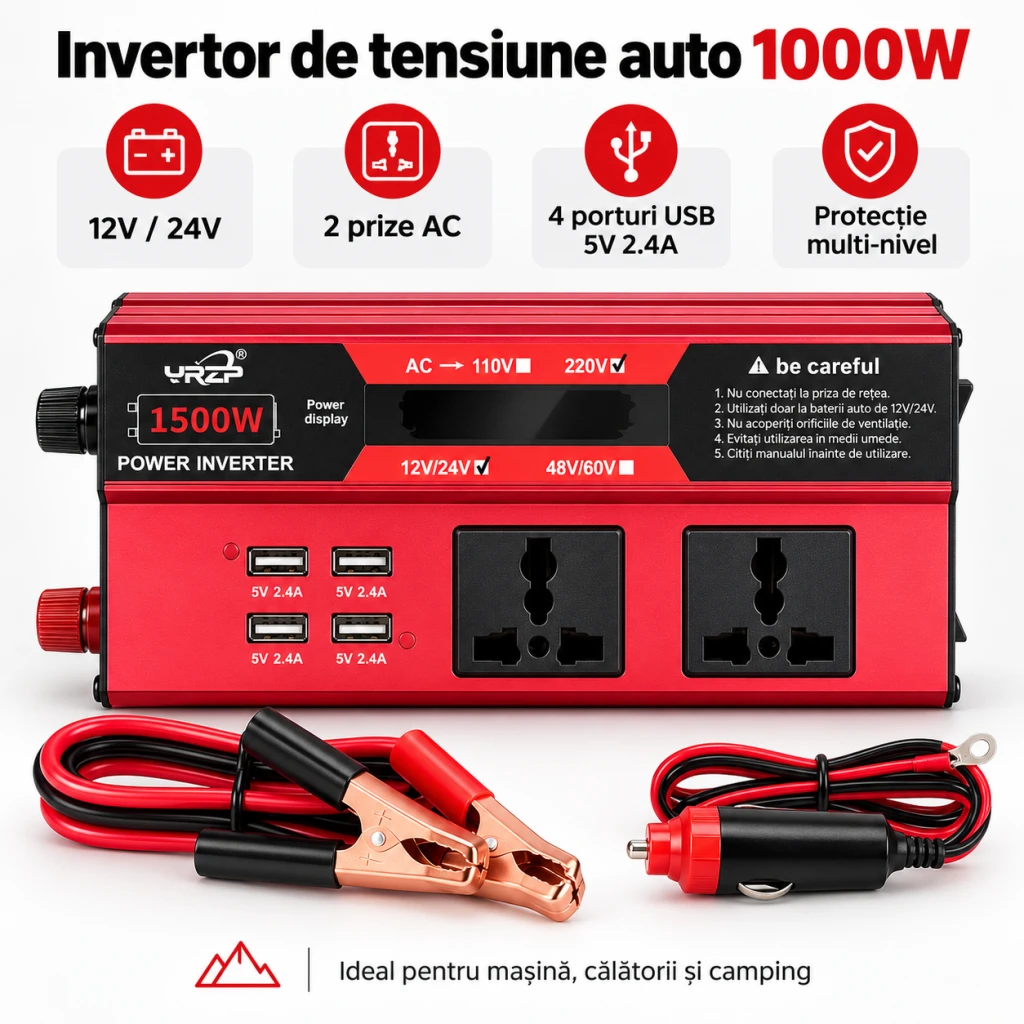 Invertor de tensiune auto (12 v 220 v) 1000w y22-33 2