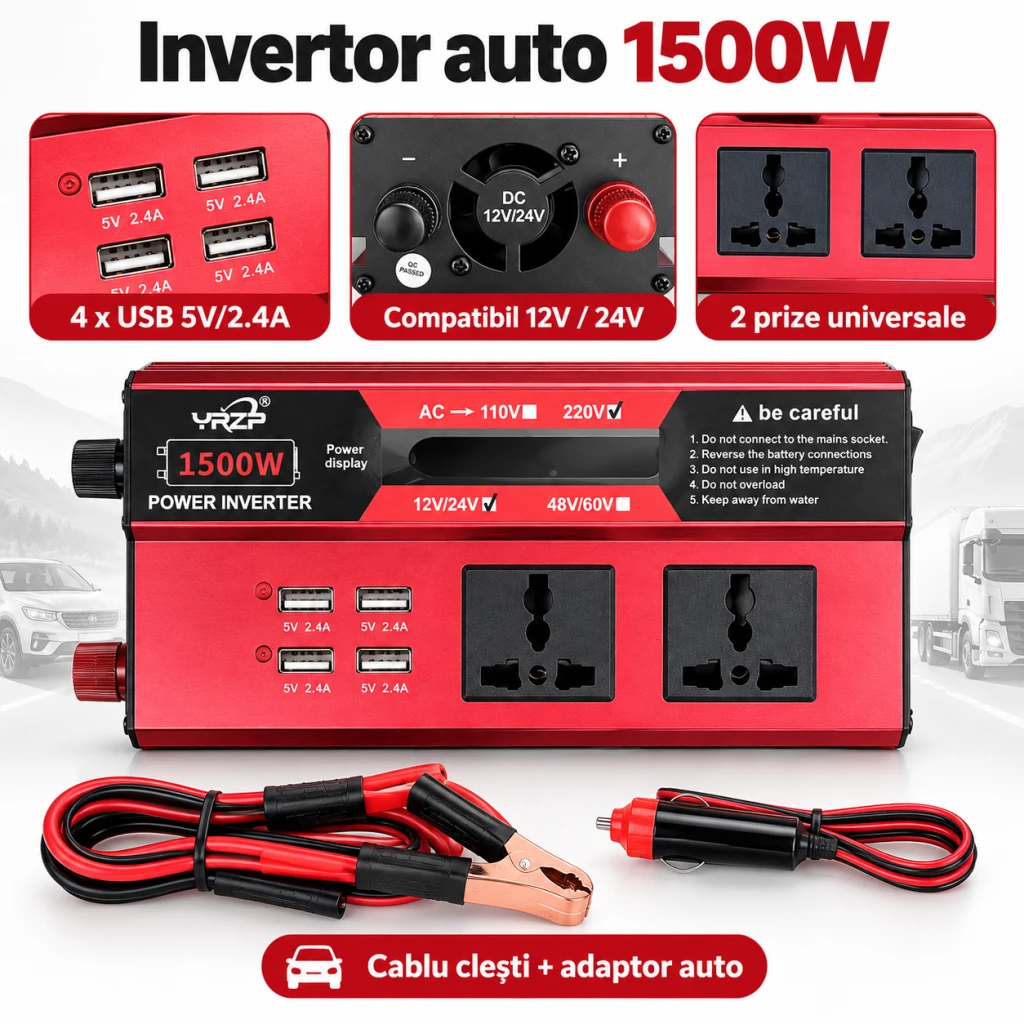 Invertor de tensiune auto (12 v 220 v) 1500w y22-32 2