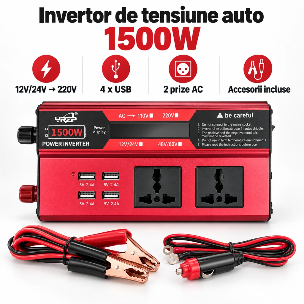 Invertor de tensiune auto (12 v 220 v) 1500w y22-32 3
