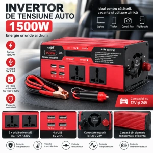 Invertor de tensiune auto (12 v 220 v) 1500w y22-32