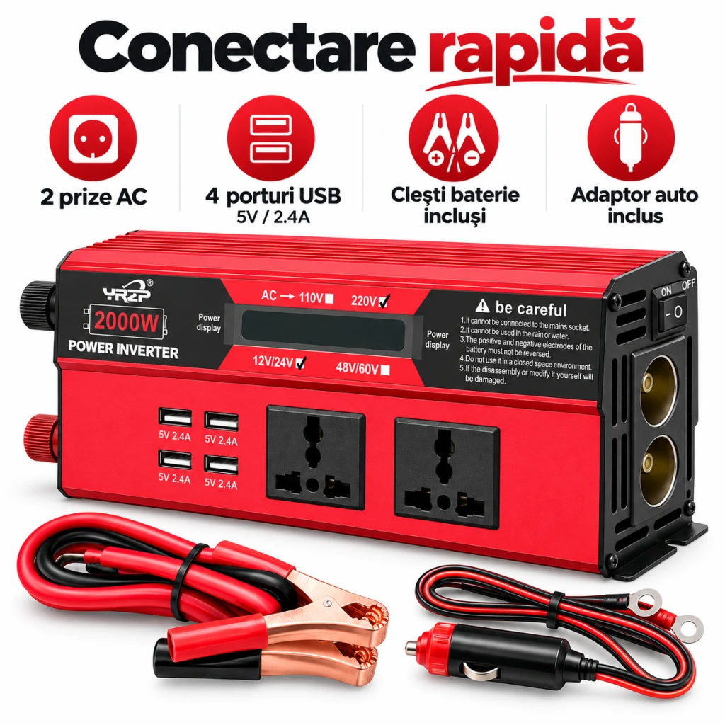 Invertor de tensiune auto (12 v 220 v) 2000w y22-31 3