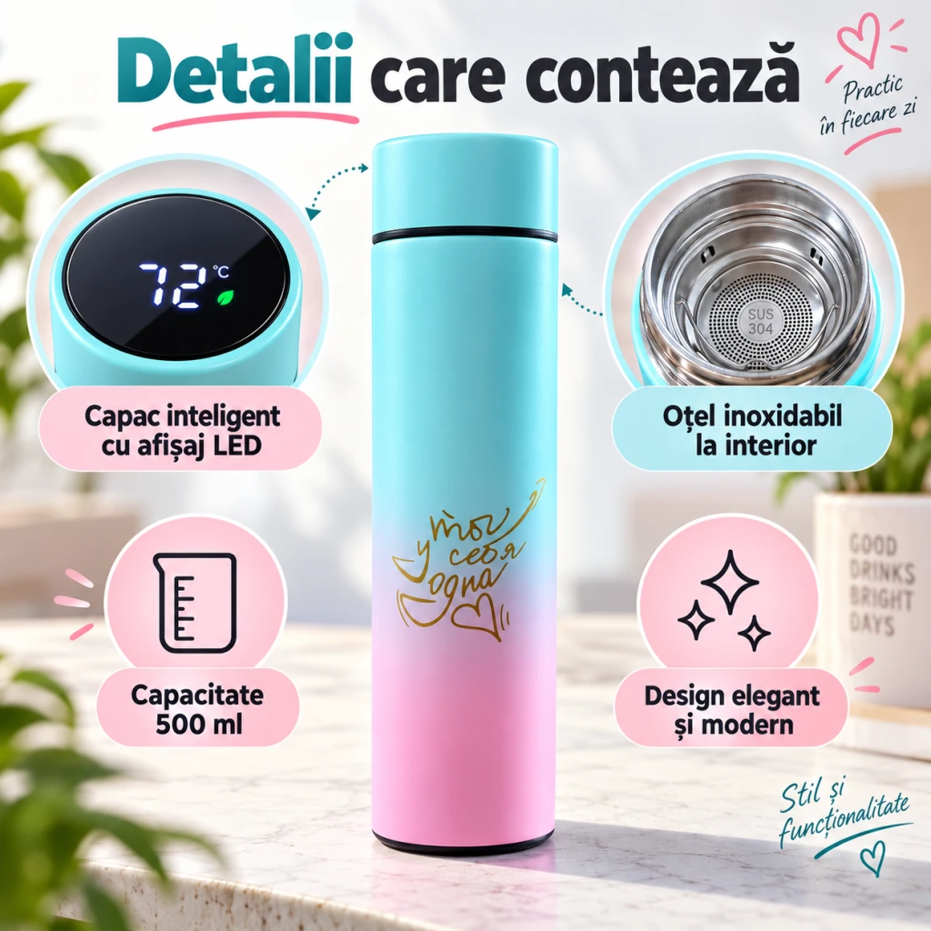 Termos 500 ml cu afișaj led al temperaturii, mod dt-1 (termometru) 2